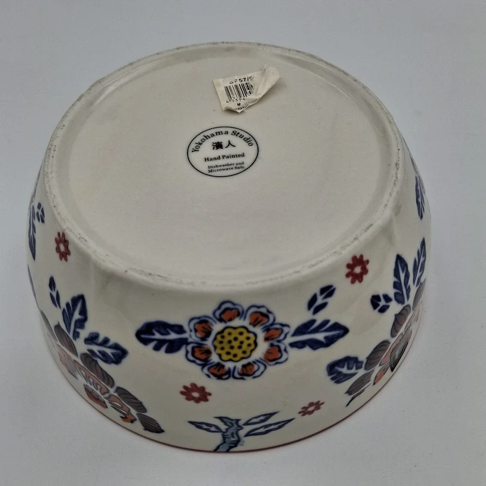 Yokohama Studio‎ Miyabi Japan Handpainted Floral Ceramic Noodle Serving Bowl